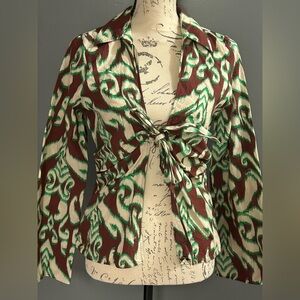 Zara Green and Brown Patterned Blouse